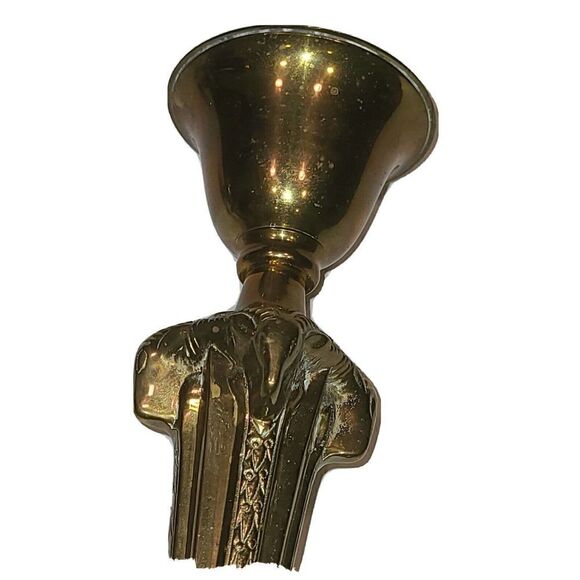 Mid 20th Century Hollywood Regency Brass Ram's Head Candle Holders Set of 2 EUC - Picture 9 of 11